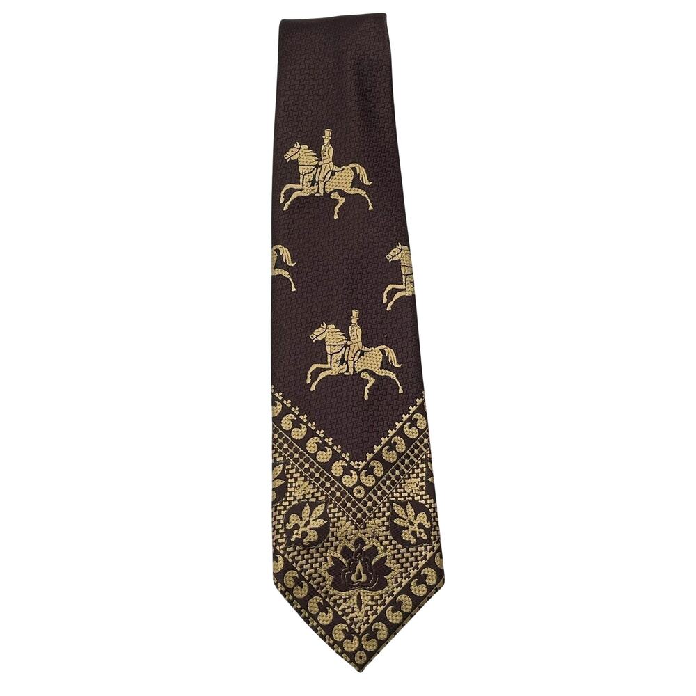 Vintage Bert Pulitzer Brown Tie Horse and Rider Equestrian Wide